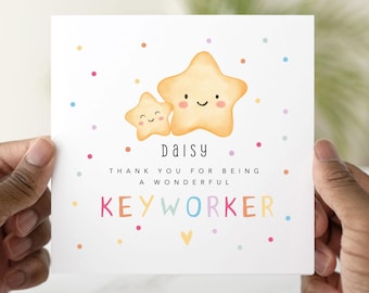 Personalised Stars Keyworker Thank You Card  - End Of Nursery Card - Keyworker Appreciation Card, Thank You Card For Nursery Worker