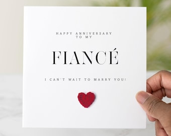Fiancé Anniversary Card, I Can’t Wait to Marry You, Handmade Crochet Heart, Romantic Engagement Card for Him or Her