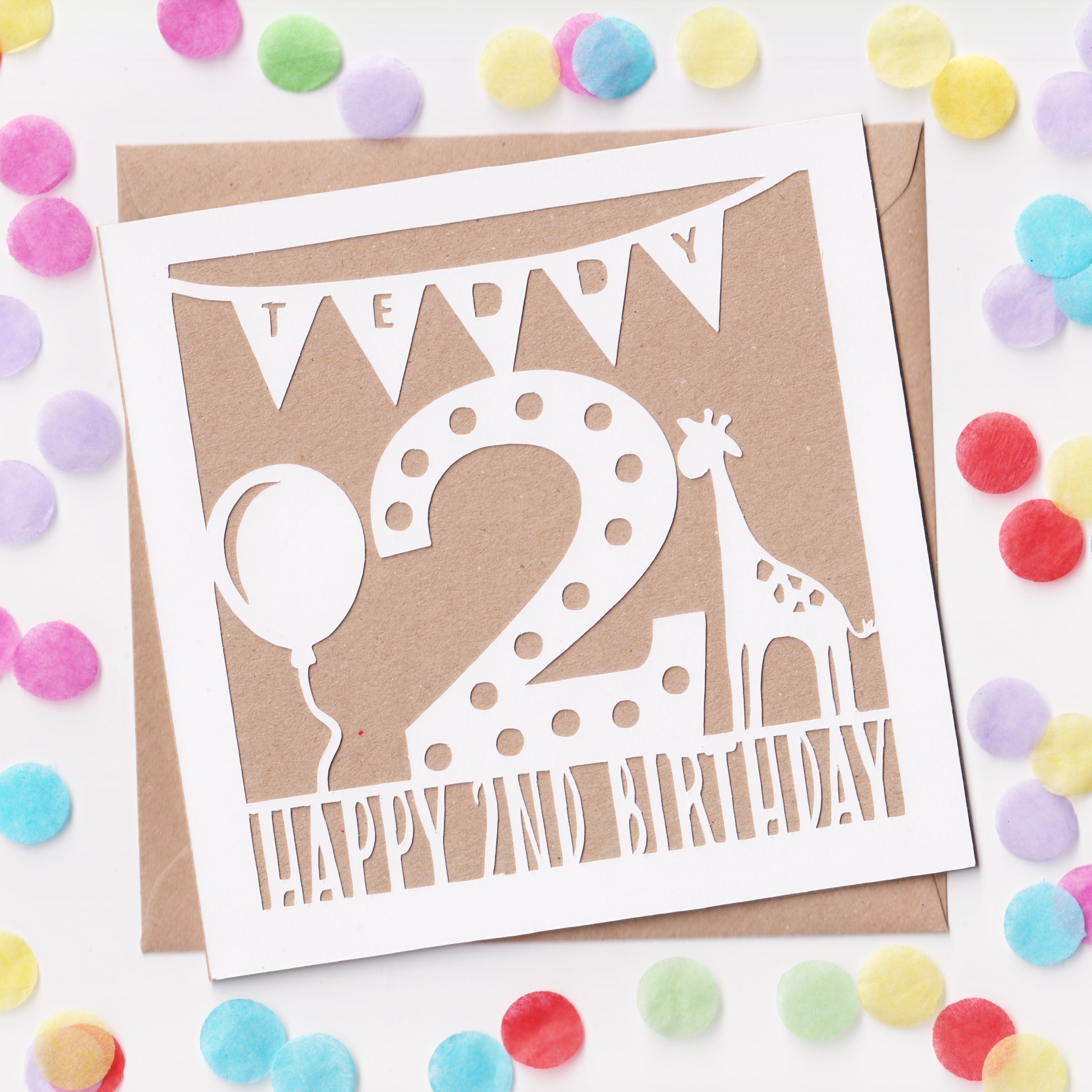 Personalised 2nd Birthday Card - Giraffe Papercut 2nd Birthday Card -…
