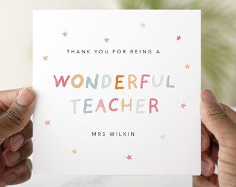 Wonderful Teacher Thank You Card, Personalised Teacher Card, Nursery Teacher Thank You, Teaching Assistant Card, End of Term Teacher Card