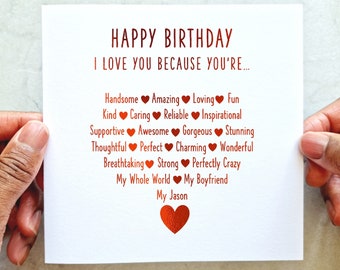 Personalised Boyfriend Birthday Card - Romantic Birthday Card For Boyfriend  - Cute Birthday Card For Boyfriend - Red Foil Card - Boyfriend