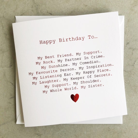 Sister Birthday Card Poem Birthday Card Sister Birthday - Etsy UK