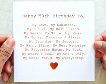 Personalised My Everything 50th Birthday Card - 50th Birthday Card - Boyfriend Birthday Card - Birthday Card For Husband Or Wife - Red Foil