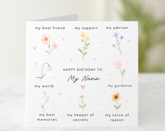 Personalised Birthday Card For Granny, Nana, Grandma, Nanny - Birthday Card Grandma - Flower Design Card