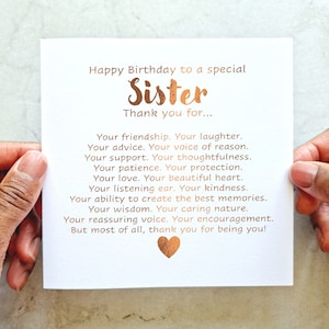 Poem Sister Birthday Card - Birthday Card Sister - Birthday Card For Sister - Special Sister Birthday Card - Rose Gold Foil Card