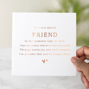 Poem Friend Birthday Card - Birthday Card For Best Friend - Greeting Card For Friend - Friend Card - Rose Gold Foil Card