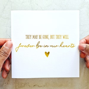 Forever In Our Hearts Sympathy Card - Thinking Of You Card - Sending A Hug Bereavement Card - Condolences Gold Foil Card