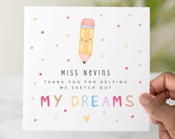 Personalised Teacher Thank You Card - Thank You For Helping Me - End Of School Card - Teacher Appreciation Card - Fun Pencil Pun