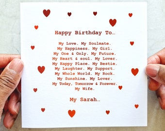 Romantic Personalised Wife Birthday Card - Romantic Birthday Card For Wife - Birthday Card Wife - Red Foil Card