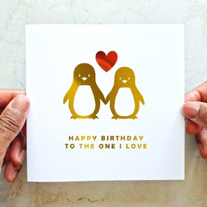 Penguin Romantic Birthday Card - Girlfriend Birthday Card - Boyfriend Birthday Card - Birthday Card For Husband Or Wife