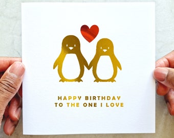 Penguin Romantic Birthday Card - Girlfriend Birthday Card - Boyfriend Birthday Card - Birthday Card For Husband Or Wife