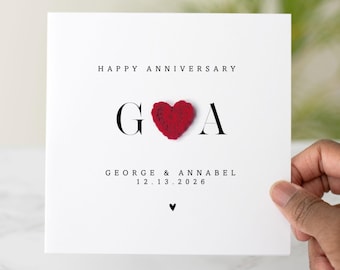 Personalised Anniversary Card, Custom Initials & Date, Handmade Crochet Heart, Anniversary Card for Husband Wife Partner, Couple Keepsake
