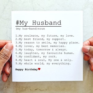 Husband Definition Birthday Card - Romantic Card For Husband - Birthday Card For Him - Printed Card For Husband - Special Husband Poem Card