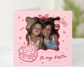 Personalised 21st Birthday Card for Best Friend, Bestie Photo Card for Her, Custom Name & Photo, 21st Birthday Keepsake Gift