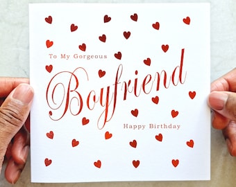 Hearts Boyfriend Birthday Card - Birthday Card For Boyfriend - Birthday Card Boyfriend - Boyfriend Card - Red foil Card