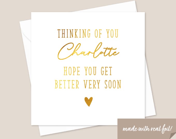 Personalised Get Well Soon Gold Foil Card - Get Well Soon Card - Thinking Of You - Cancer Card - Mum Dad Nan Grandad - Sending A Hug Card