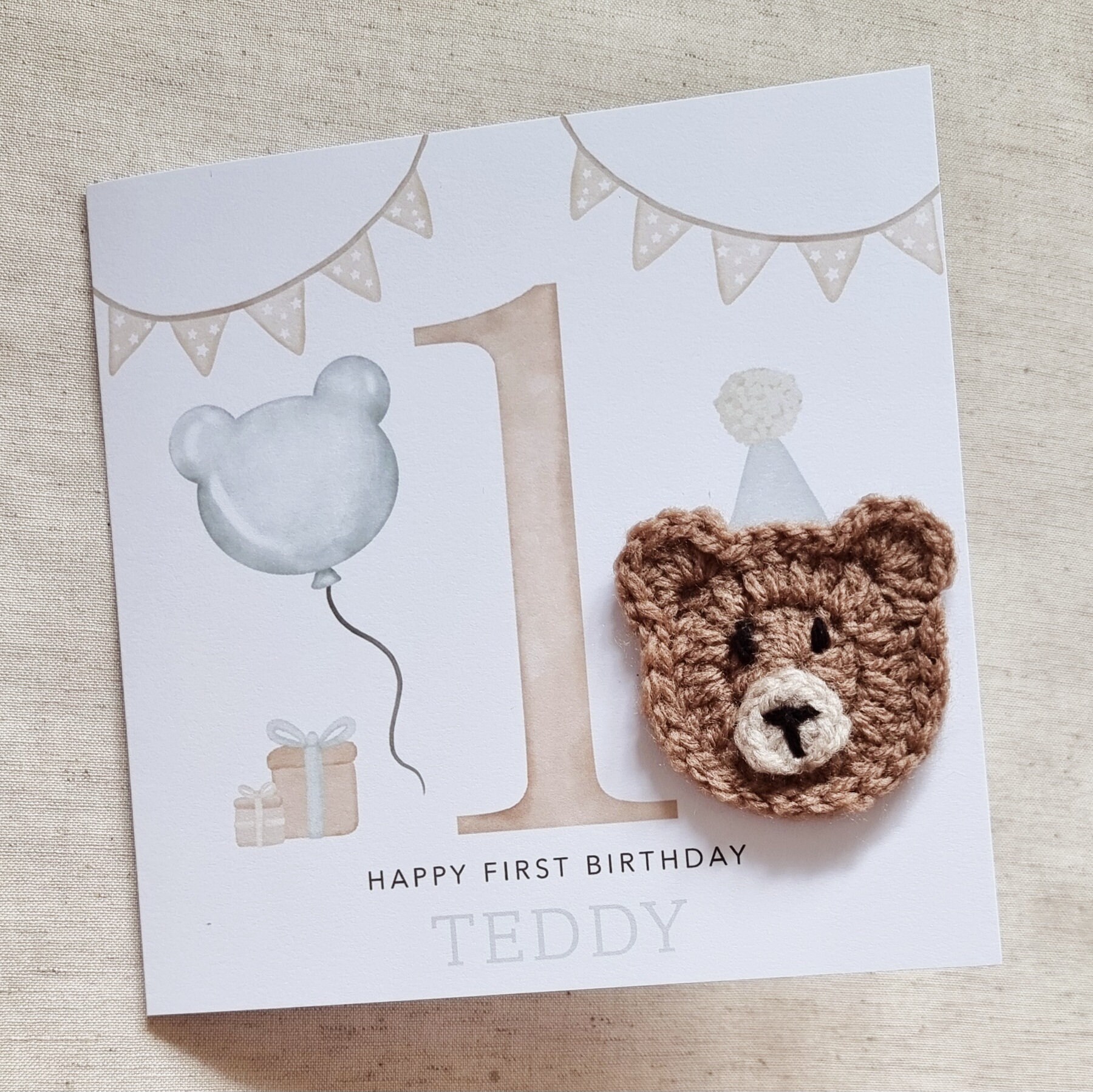 Personalised Crochet 1st Birthday Card - Handmade Crochet Bear - First ...