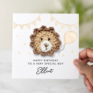 Personalised Lion Boy Birthday Card - Handmade Crochet Lion - Boy Birthday Card - Little Boy Birthday - For Grandson - Son - Nephew