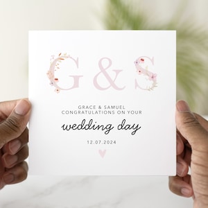 Personalised Wedding Card - Custom Congratulations On Your Wedding Card - Card For Wedding Day - Blush Floral Initials