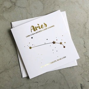 Personalised Gold Foil Aries Birthday Card - Star Sign Birthday Card - Aries Birthday Card - Star Constellations Card - Card For Her