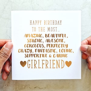 Romantic Girlfriend Birthday Card - Birthday Card For Girlfriend - Birthday Card For Her - Birthday Card Girlfriend - Rose Gold Foil Card