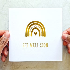 Get Well Soon Card - Sending A Hug Card -Thinking Of You - Cancer Card - Chemo Card - Mum Dad Nan Grandad Sister Friend Brother - Gold Foil