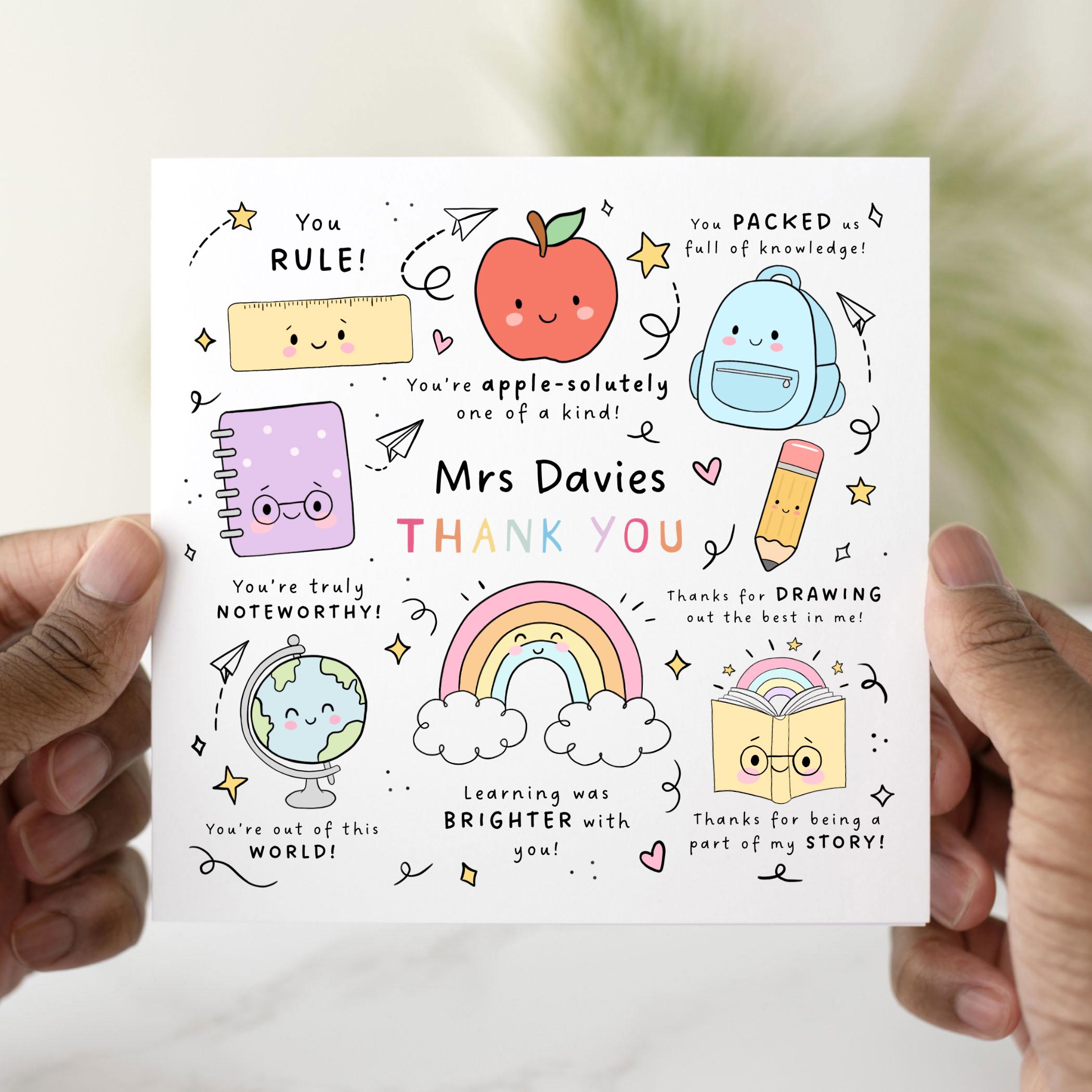 Personalised Teacher Card, End of School Card, Teacher Thank You Card ...