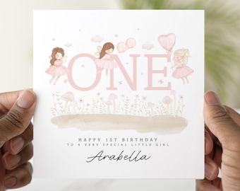 1st Birthday Card Girl, Personalised Baby Girl First Birthday Card, Cute Fairy 1st Birthday Card For Daughter, Granddaughter, Niece