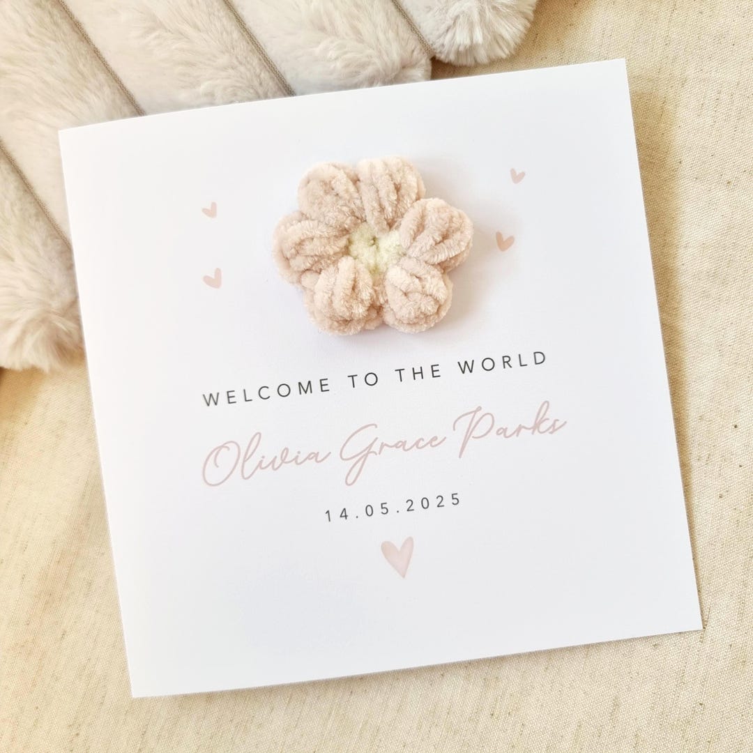 Personalised Crochet New Baby Card - Handmade Crochet Flower - New Baby ...