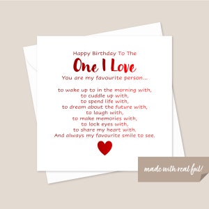 Romantic Birthday Card - Girlfriend Birthday Card - Boyfriend Birthday Card - Birthday Card For Husband Wife - One I Love Card - Red Foil