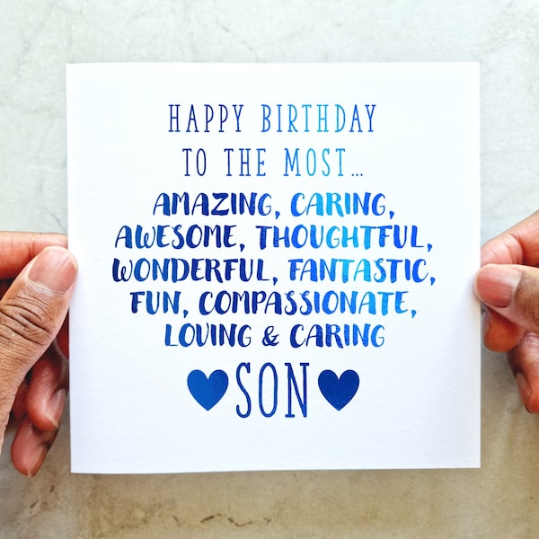 Carte d'anniversaire pour fils - Carte d'anniversaire pour fils - Carte d'anniversaire pour fils - Carte d'anniversaire pour lui - Carte poème - Carte pour l'anniversaire de son fils - Feuille bleue