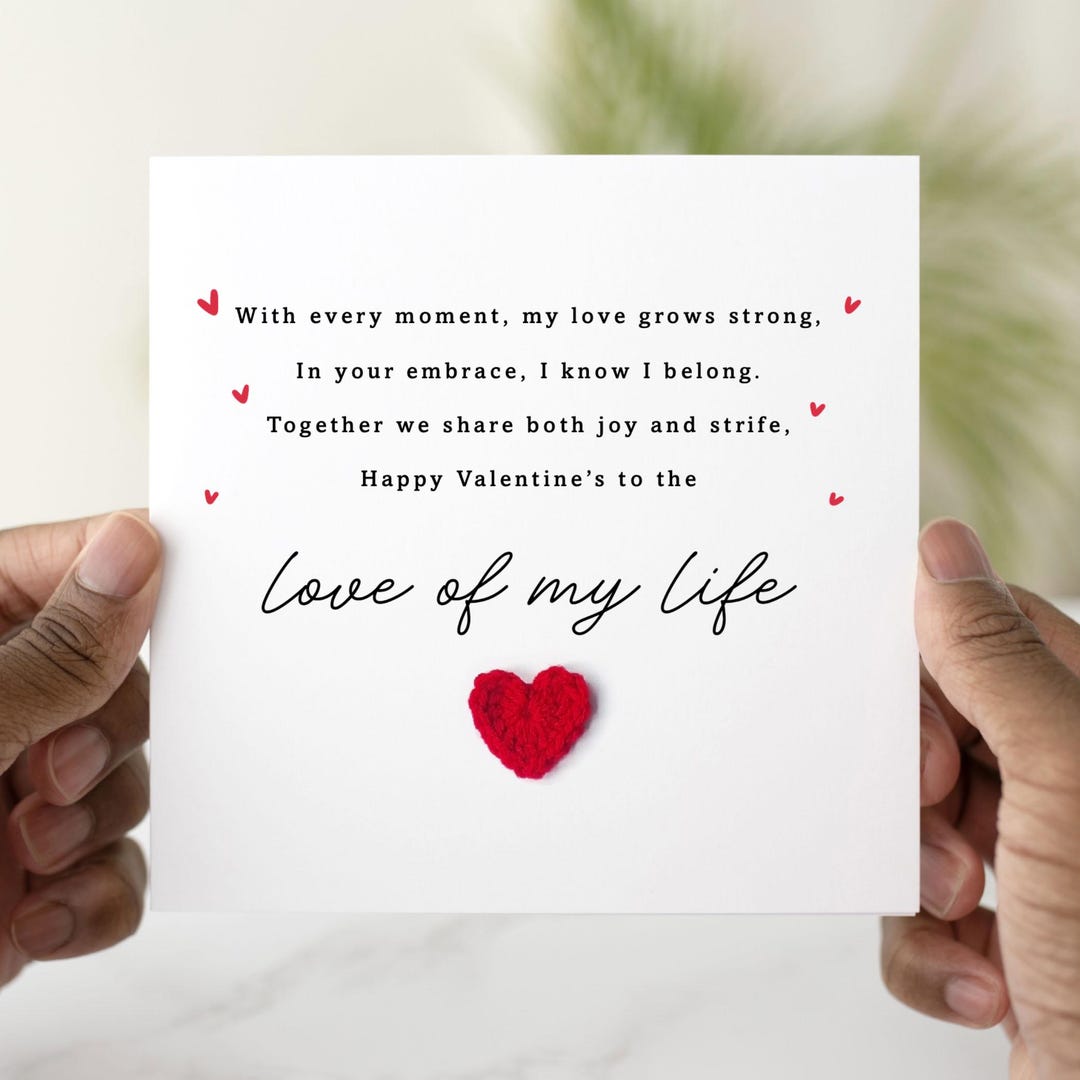 Poem Love of My Life Valentines Card - Handmade Crochet Heart ...
