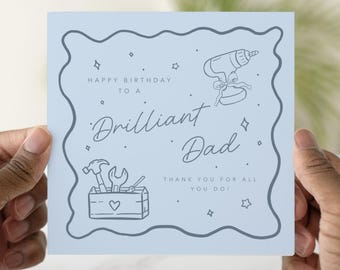 Dad Birthday Card, Brilliant Dad Card, Birthday Card for Dad, Tool Lover Dad Card, Cute Blue Card from Kids