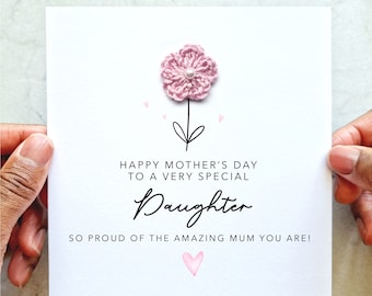 Flower Daughter Mothers Day Card - Handmade Crochet Flower - Mother’s Day Card For Daughter - Daughter Keepsake Mothers Day Gift