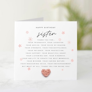 Thank You For sister Birthday Card - Handmade Crochet Heart - Sister Birthday Card - Special Sister Card - Keepsake Crochet Heart