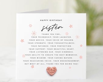 Thank You For sister Birthday Card - Handmade Crochet Heart - Sister Birthday Card - Special Sister Card - Keepsake Crochet Heart