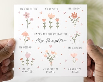 Meaningful Daughter Mothers Day Card - Mother's Day Card For Daughter - Daughter Card For Mother’s Day - Flower Mothering Sunday Design