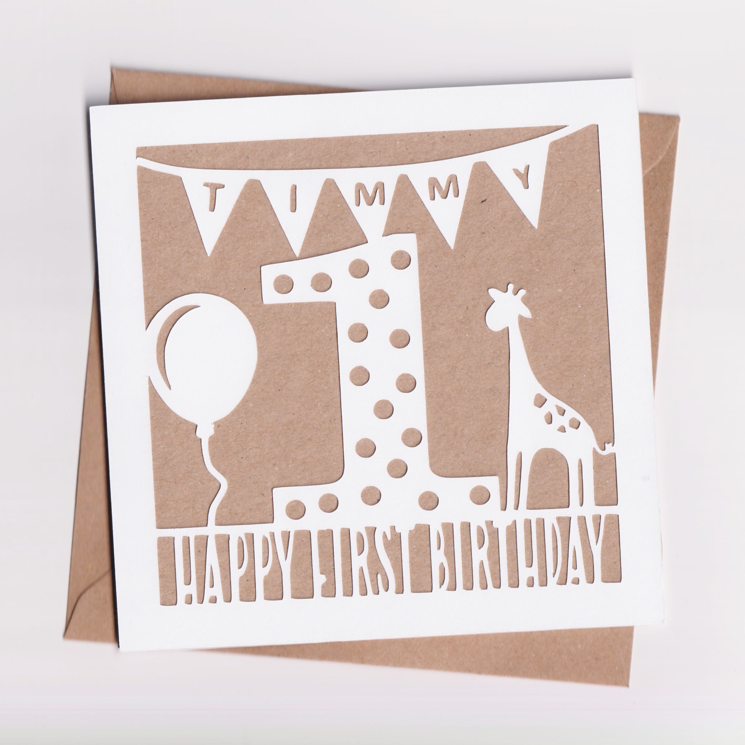 Personalised Papercut 1st Birthday Card - Giraffe Birthday Card For B…