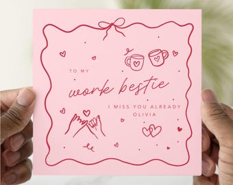 Personalised Work Bestie Leaving Card, I Miss You Already, Colleague Goodbye Card, New Job Farewell Card, Custom Name Card