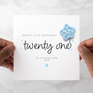 Personalised 21st Son Birthday Card - Handmade Crochet Star - 21st Birthday Card For Son - Special 21st Son Card - 21st Birthday