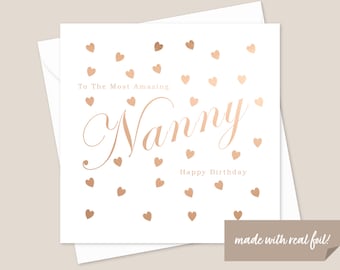Nanny Birthday Card - Nanny Card - Card For Nanny - Card For Her - Card For Nanny’s Birthday - Best Nanny Card - Rose Gold Foil Card