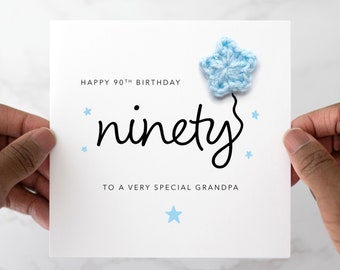 90th Grandpa Birthday Card - Handmade Crochet Star - 90th Birthday Card For Grandpa - Special Crochet 90th Grandpa Card - Grandpa 90th Gift