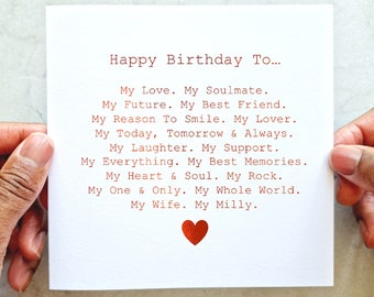 Personalised Romantic Wife Birthday Card - Poem Wife Card - Romantic Birthday Card For Wife - Cute Birthday Card For Wife - Red Foil Card