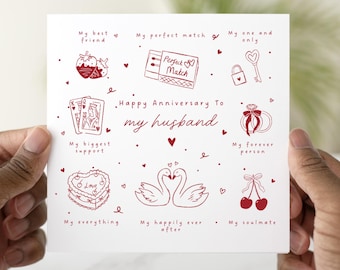 Husband Anniversary Card, Happy Anniversary to My Husband, Anniversary Card for Husband, Soulmate Best Friend Husband Card, Cute Doodle Card