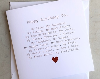 Personalised My Everything Birthday Card - Girlfriend Birthday Card - Boyfriend Birthday Card - Birthday Card For Husband Or Wife - Red Foil