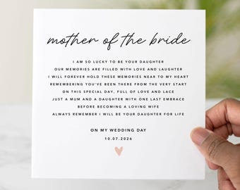 Personalised Poem Mother of The Bride Wedding Day Card, Wedding Day Card For Mum, On My Wedding Day Mother Of Bride Card, Meaningful Card