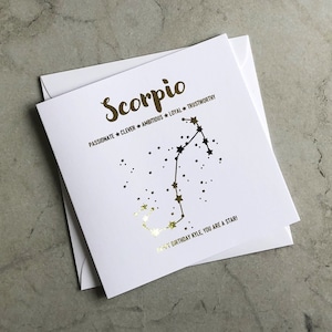 Personalised Gold Foil Scorpio Birthday Card - Star Sign Birthday Card - Scorpio Birthday Card - Star Constellations Card - Card For Her