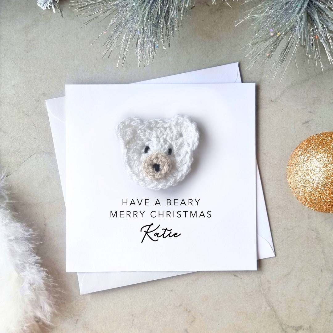 Personalised Crochet Polar Bear Christmas Card Handmade Crochet Polar ...