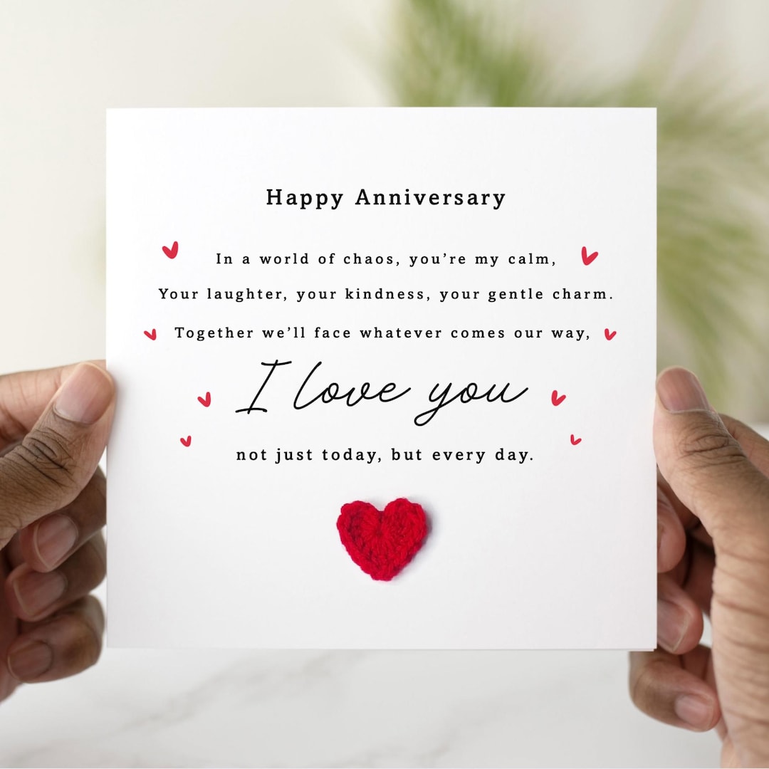 I Love You Anniversary Card - Handmade Crochet Heart - Anniversary Card ...