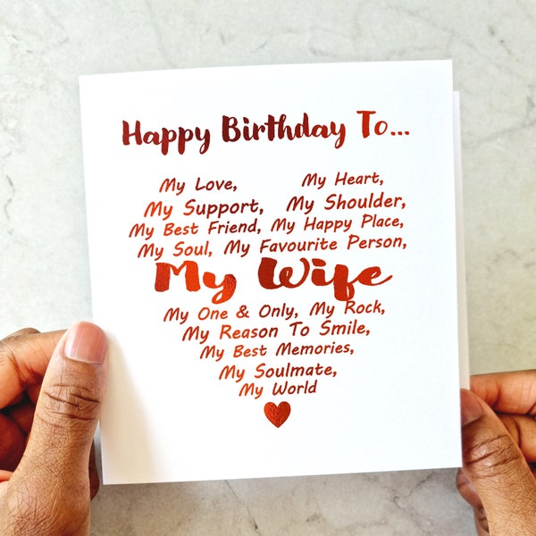 Romantic Wife Birthday Card - Romantic Birthday Card For Wife - Cute Birthday Card For Wife - Special Wife Card - Birthday - Red Foil Card